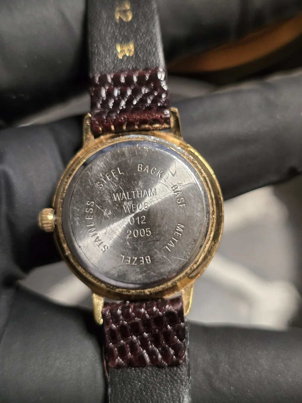 Waltham Gold-Tone Moonphase Watch with Brown Leather Strap